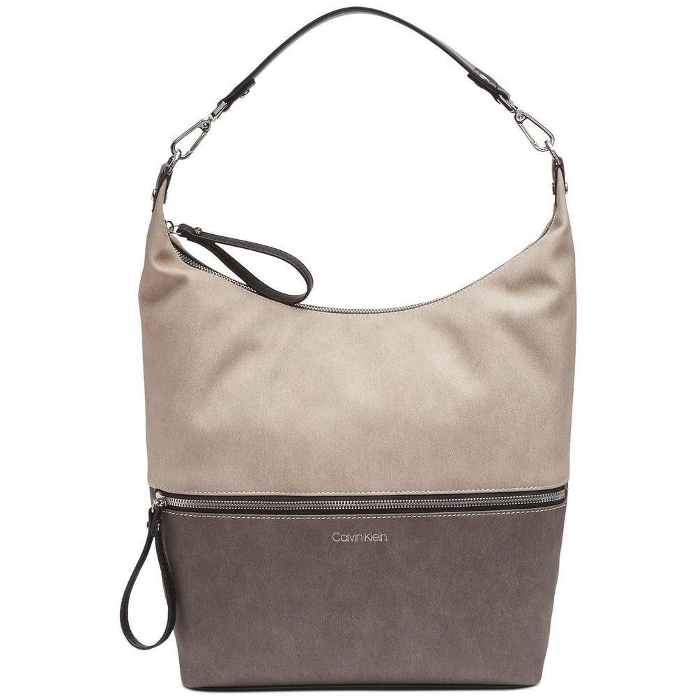 Calvin Klein Women's Elaine Hobo Large Shoulder Bag Grey Combo/Silver Small Size